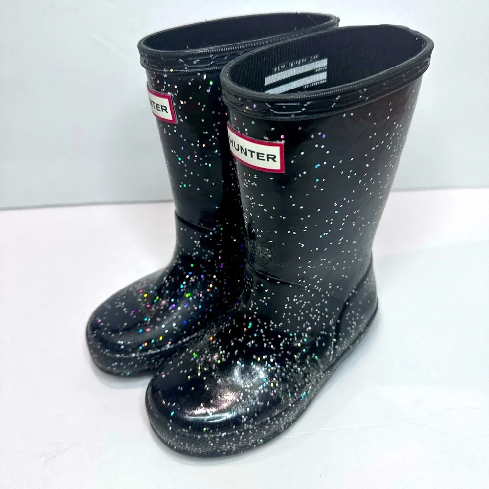 Toddler Hunter Black Glitter Rain Boots